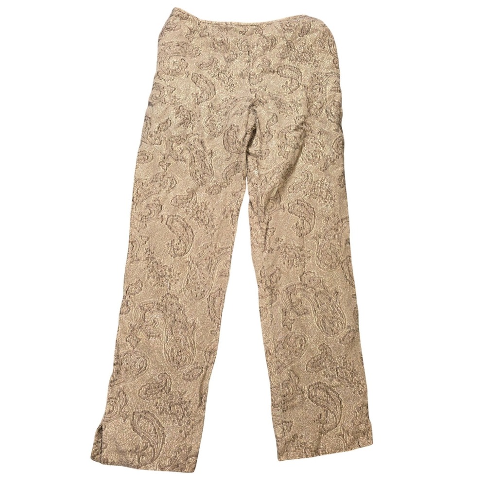 Carlisle Paisley Brocade Silk Wool Pants Women's Size 8 Gold Tan Straight Leg